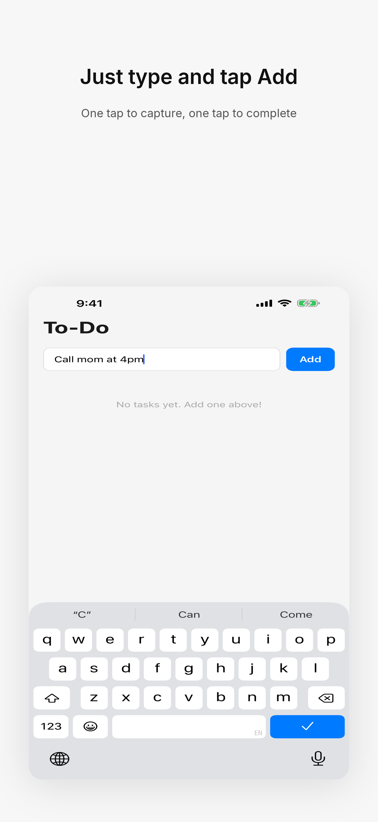 Paperclip Todo add task screen with keyboard visible